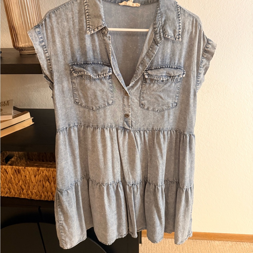Doe & Rae Light Blue Washed Denim Mini Dress